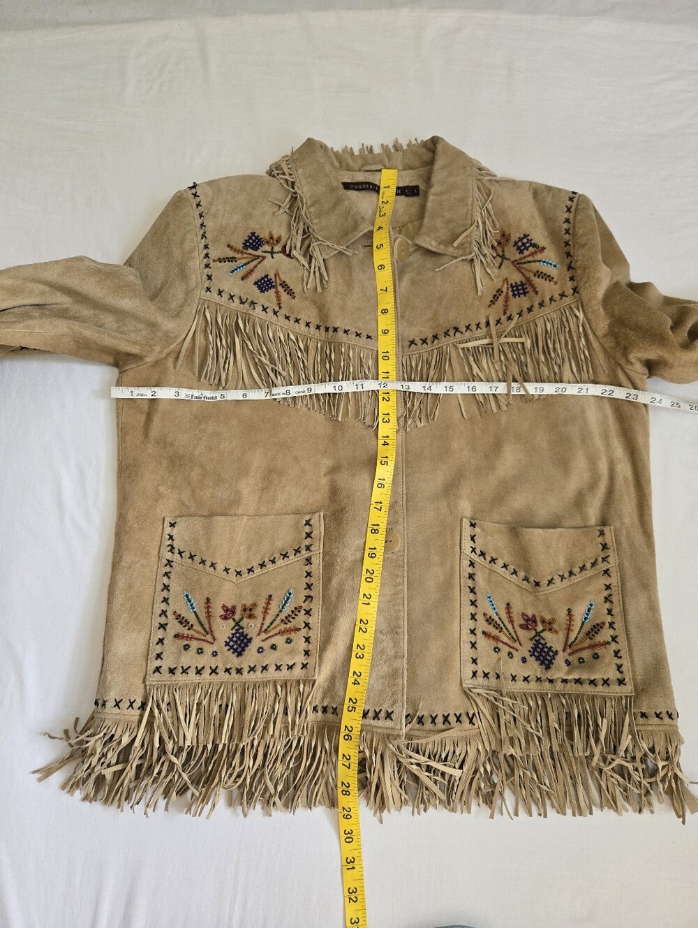 Vintage Double D Ranch Fringe Suede Leather Jacket Beaded Embroidery Western L - Picture 10 of 16